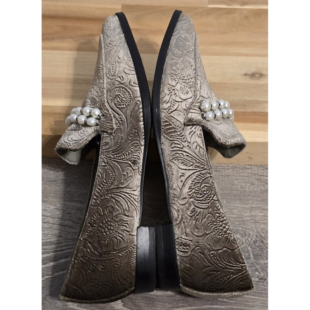 Marc Fisher Silver Gray Floral Brocade Velvet Loafers Beaded Size 5M Moto Boho - Picture 9 of 10